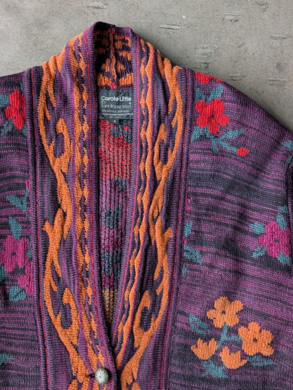Vintage Purple Floral Wool Blend Oversized Boyfriend Cardigan Eclectic Grandpa - Picture 2 of 7